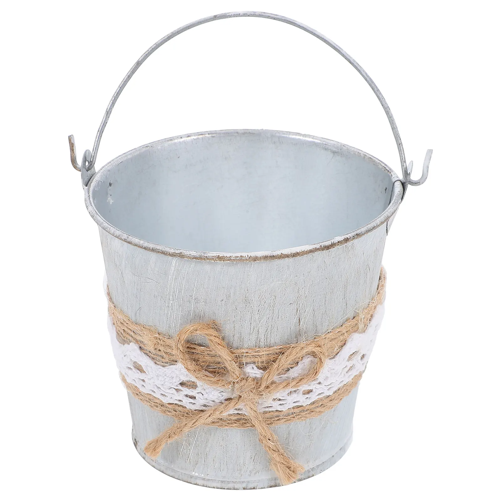 

Durable Iron Flower Pot Retro Tin Bucket Storage Container Old Drum Milk White Vase Sturdy Plant Holder Wall Hanging Decor Home