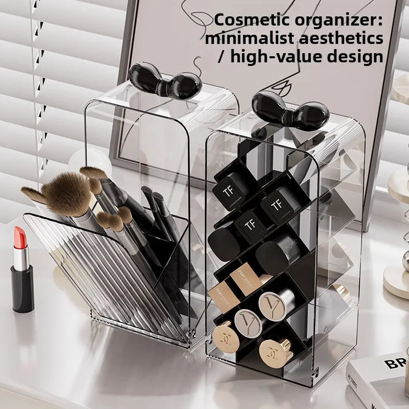 

PET Desktop Makeup Brush Storage Rack, Flip-top Eyebrow Pencil, Eyeshadow Brush, Shelf, Lipstick, Lip Glaze, Grid Storage Box