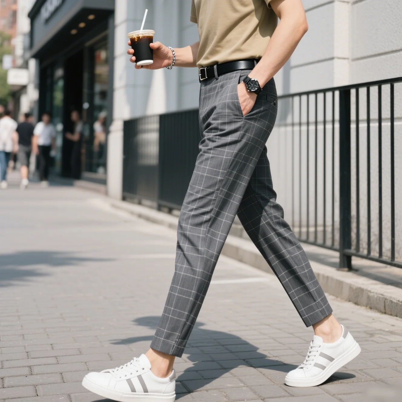 

Мужские клетчатые модные брюки в стиле Европы и США, деловые повседневные узкие брюки для путешествий, удобные и универсальные