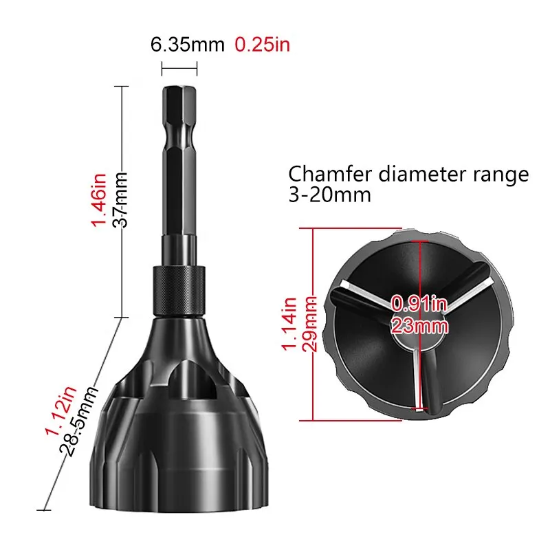 Black Tungsten Steel Three Blade Deburring Outer Circle Chamferer Thread Fillet Trimming Cutter Screw Bolt Deburring Drill Tool