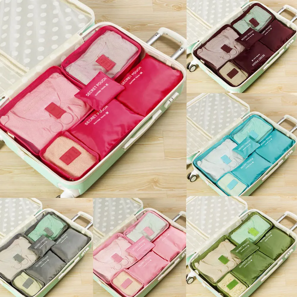 6Pcs Travel Clothes Storage Waterproof Bags Portable Luggage Organizer Pouch Packing Cube 8 Colors Travel Organizer