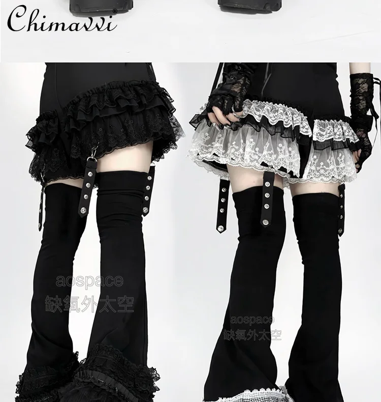 Original Dark Girls Subculture Lace Spliced Over Knee Trumpet High Tube Leg Cover Female Punk Style Long Socks Y2K Leg Warmers