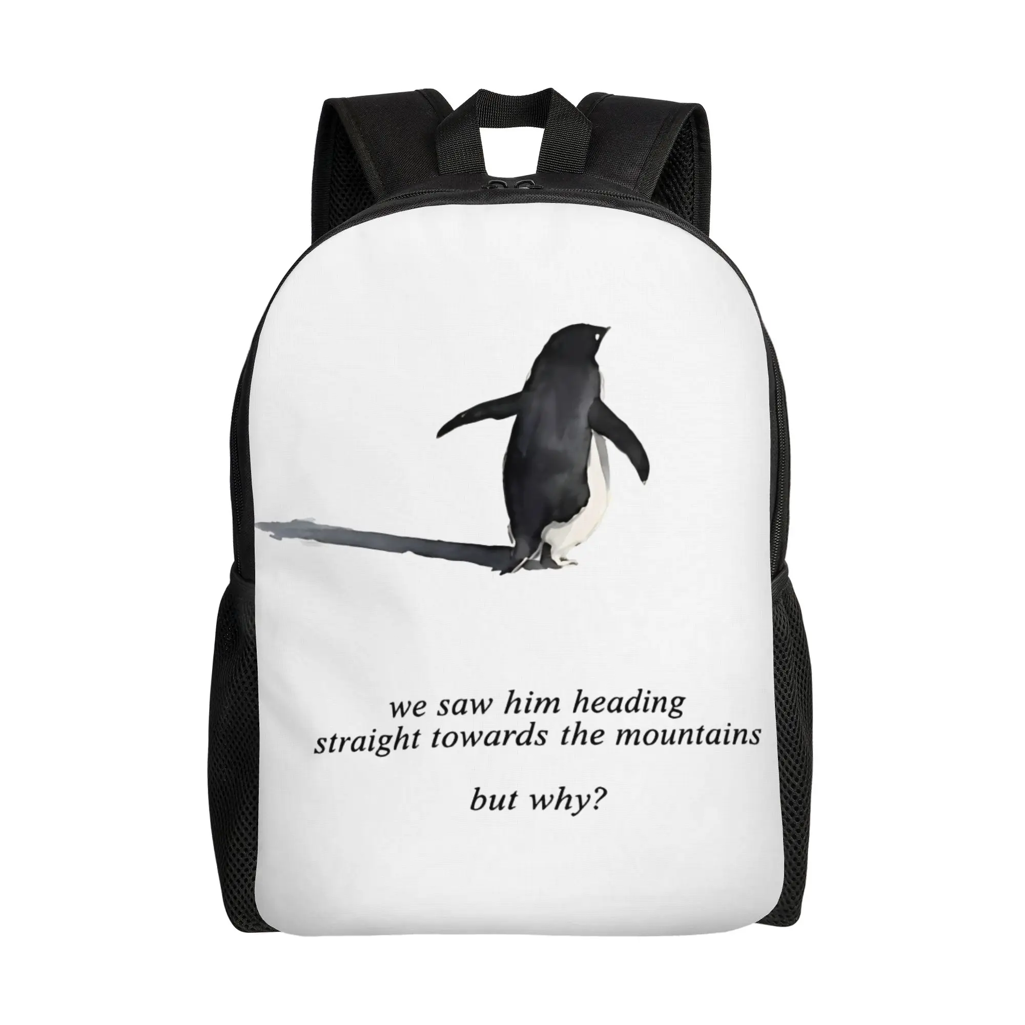 

Penguin Heading to Mountain Nihilist Penguin Backpack Travel Backpacks Women Men Colorful Large School Bags Style Rucksack
