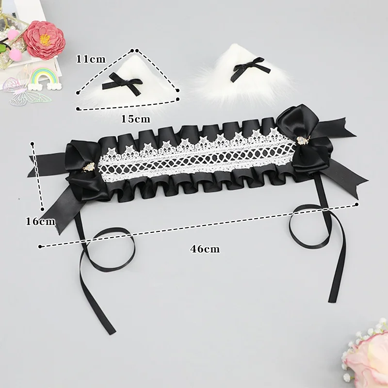 Diadema con lazo para disfraz de Lolita, accesorio para el cabello hecho a mano, con orejas de gato, multiusos