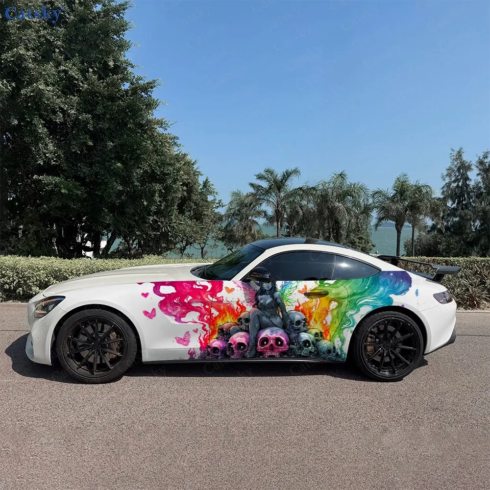 2pcs Trendy Dark Elf Gothic Vibe, Durable, Fade-resistant, Enhance Vehicle Aesthetics With Bold Artistic Design Car Vinyl Wraps