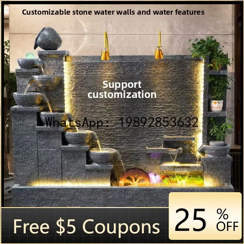 Z4  Fountain Courtyard Waterfall Water Feature Company Screen Villa Fish Pond Water Curtain Wall Landscape Stone Ornament