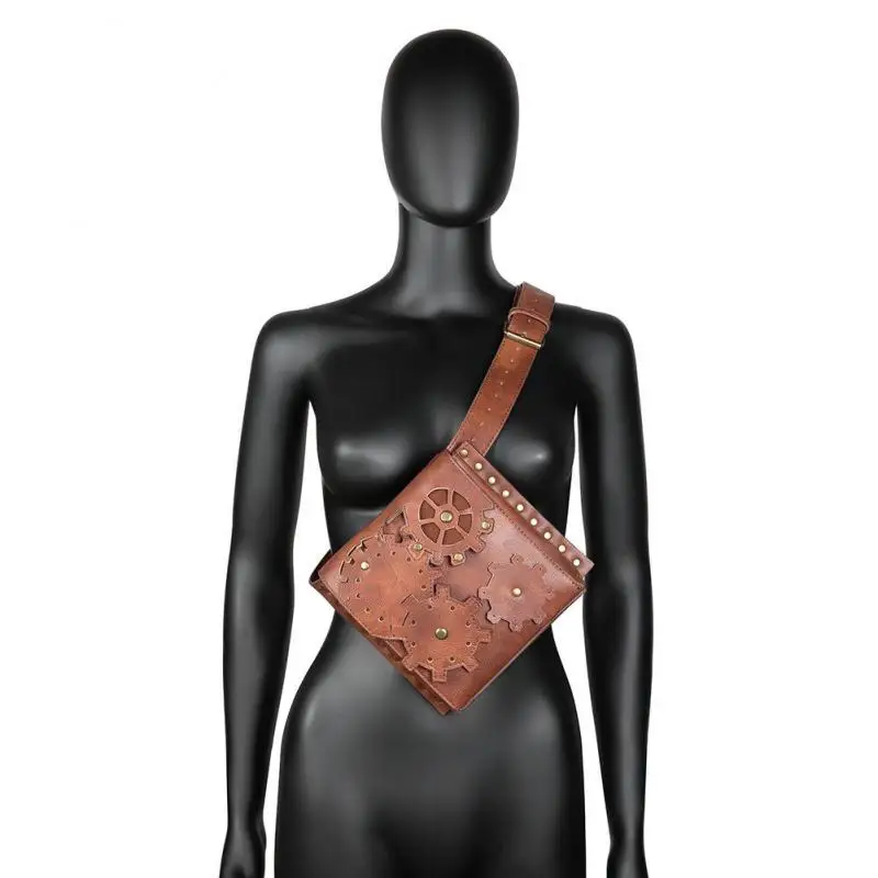 Riñonera Punk para mujer, bolso marrón para exteriores, Mini BOLSA PARA teléfono móvil, cinturón, bolso de pecho, bolso de pierna, paquete de cintura, novedad