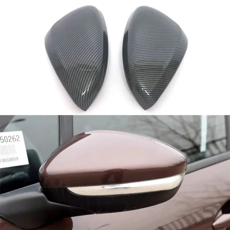 

For Peugeot 208 301 2008 reversing mirror cover, glossy black rearview mirror shell, carbon fiber patterned reflector decoration