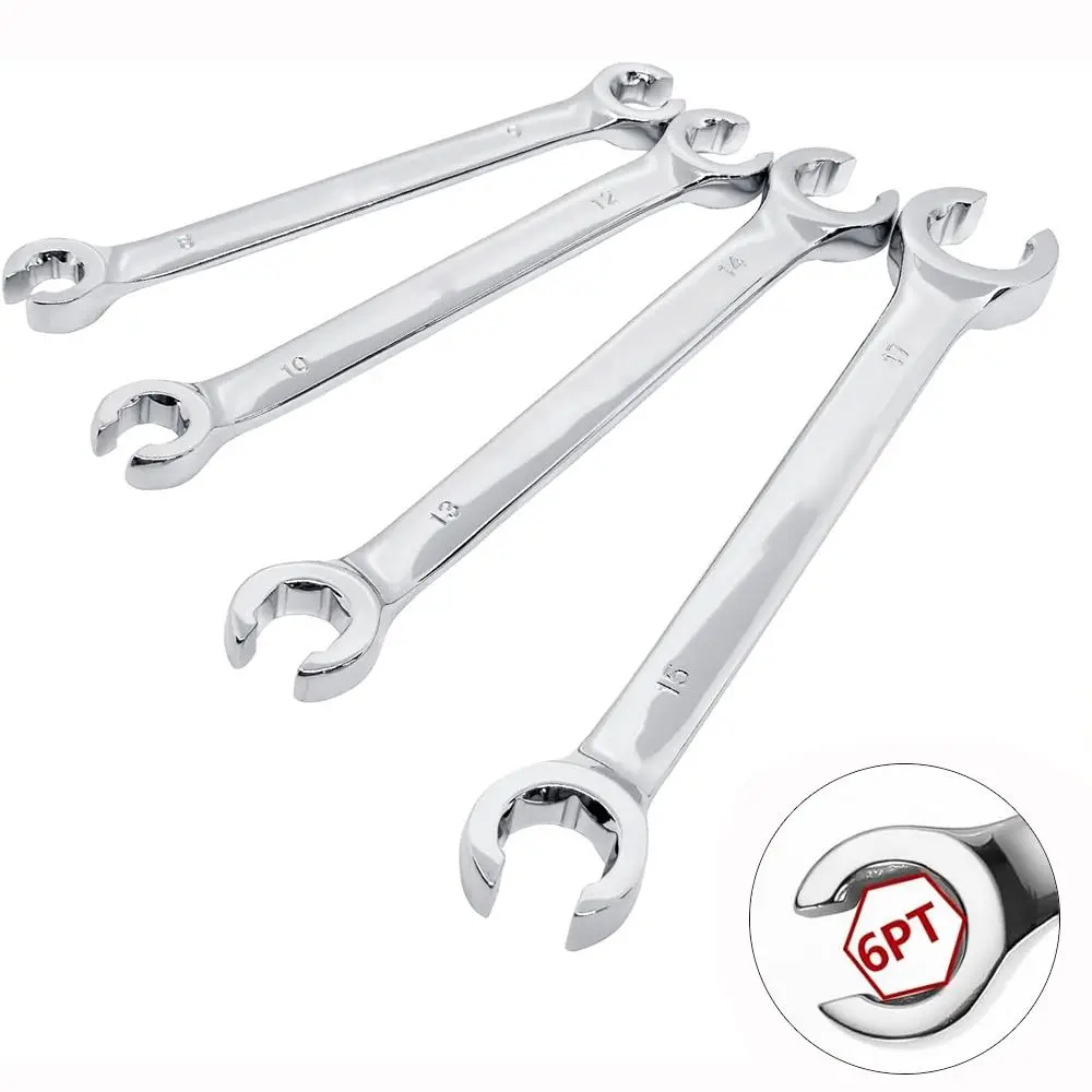 1Pc Oil Pipe Flare Nut Wrench Open Ring Double Head Spanner 8-19mm High Torque Mirror Hand Tool Brake Wrench for Car Repair