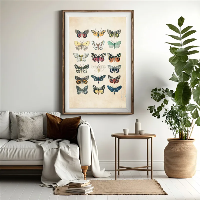 Retro Butterfly Print Canvas Wall Art Poster Vintage Bat Insect Wall Painting Picture for Bedroom Classroom Decor Aesthetic