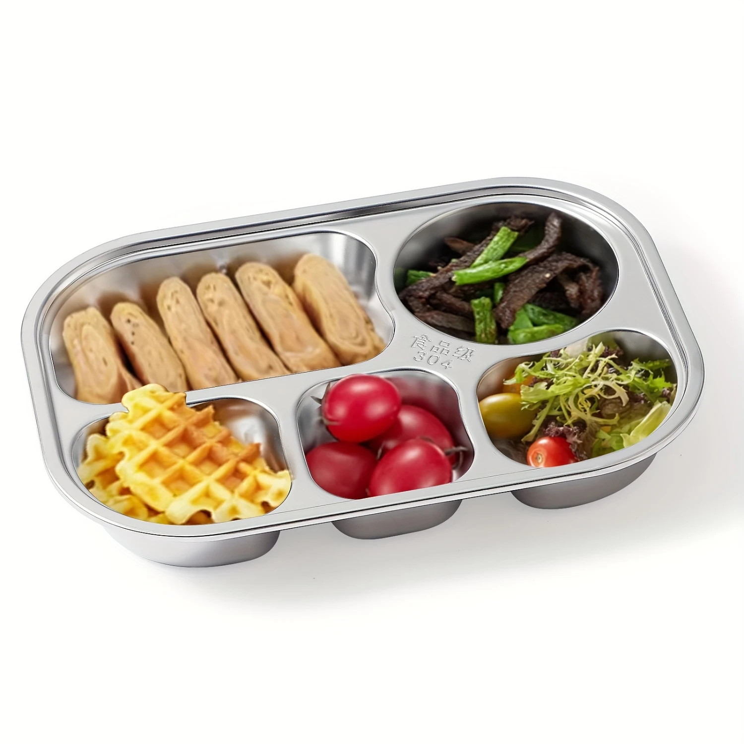 

1 Pc Stainless Steel Dinner Plate Tray With Lid, Metal Food Tray, Metal Lunch Box, Dinner Food Tray, Divided Plates For Adults,