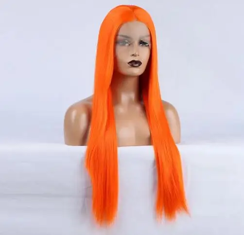 Oranje Pruik Lange Rechte Kanten Voorkant Pruiken Voor Vrouwen Gebruiken Synthetische Pruik Natuurlijke Haarlijn Lijmloze Kant Front Cosplay Haar