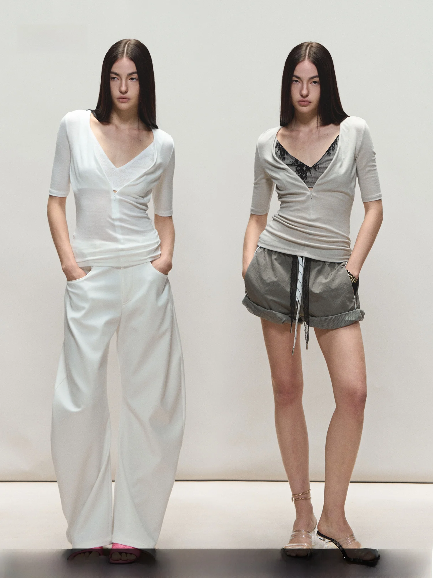 

Футболка Color Blo RRP Pure Color Korean Sle Commute V-Ne ort Sve Женский топ Белый глаз Длина пять четвертей