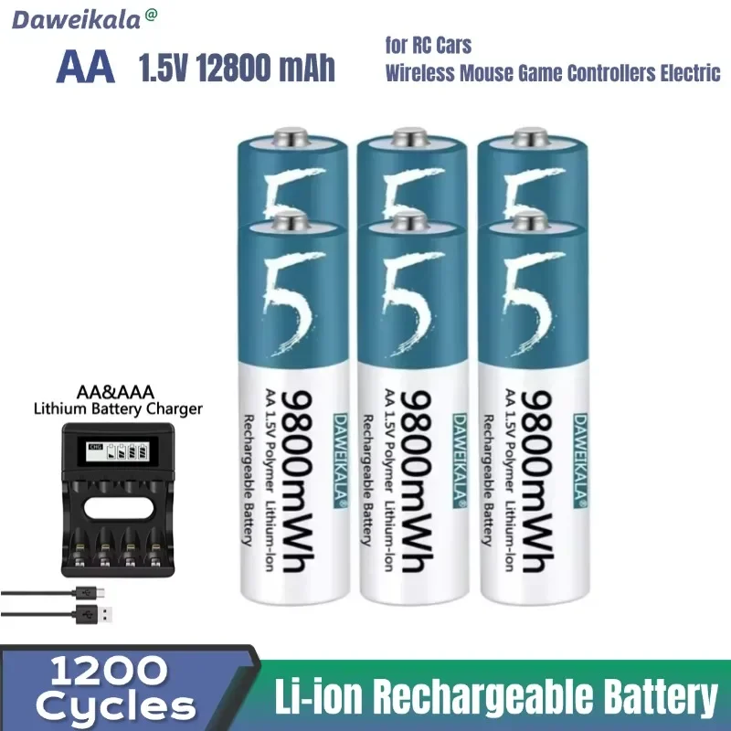 

DaweikalaAA Battery 1.5V Li-ion AA Rechargeable Battery 9800mWh AA Lithium-ion Battery for remote control mouse small fan Electr