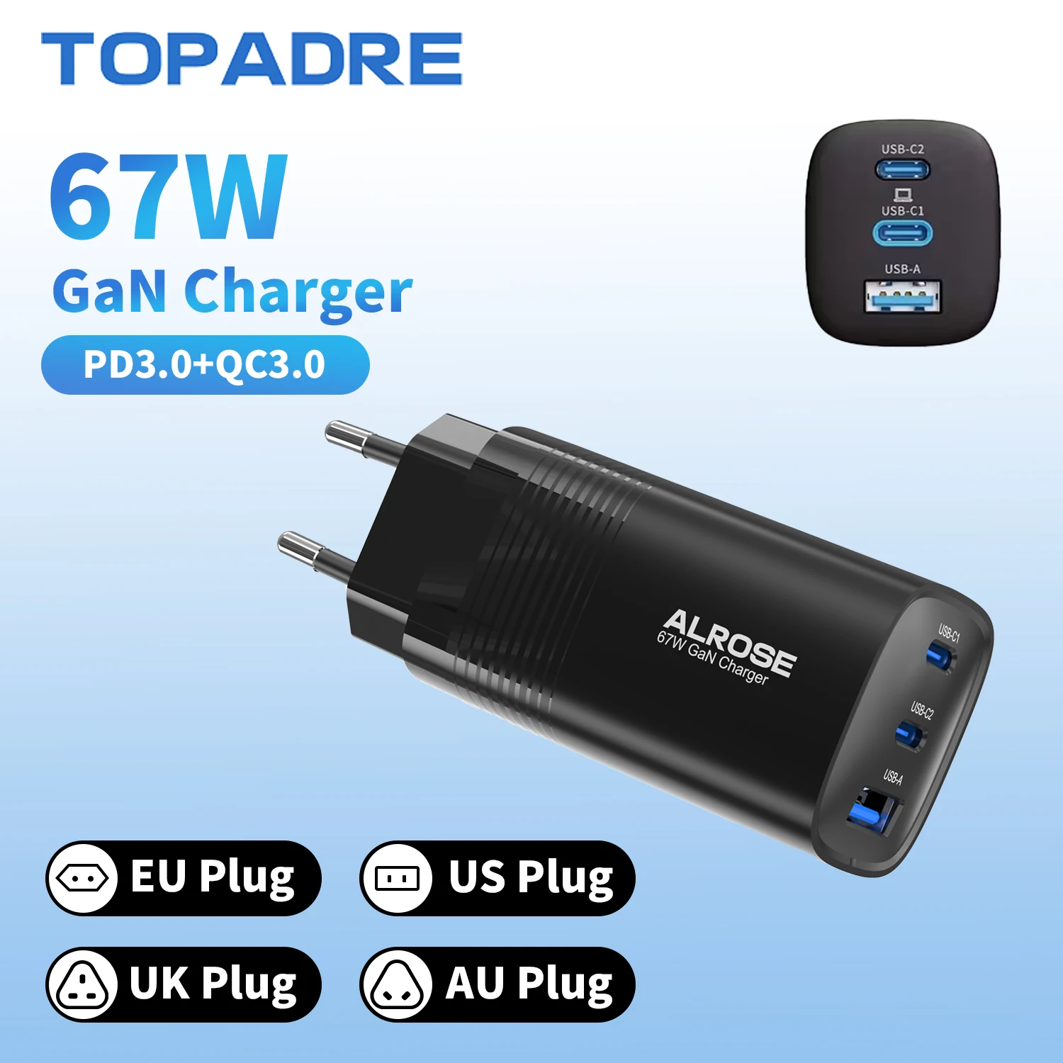 شاحن GaN USB من النوع C بقدرة 65 وات 45 وات PPS PD QC4.0 شاحن سريع لأجهزة الكمبيوتر المحمول Macbook IPAD Tablet iPhone 17 Samsung والمزيد #1