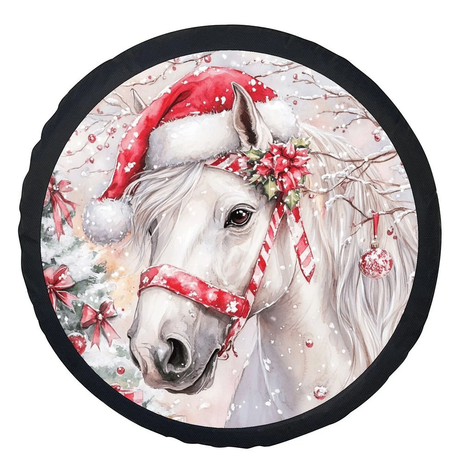 

Рождественский чехол для шин с белой лошадью, реалистичная защита для запасного колеса с животными, прочный винил