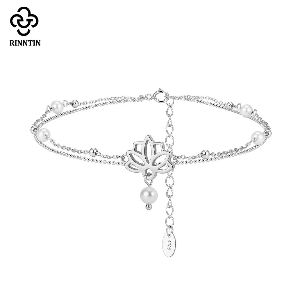

Rinntin 925 Sterling Silver Tree of Life Anklet for Women with Freshwater Pearl Classic Summer Foot Chain Fashion Jewelry SA100