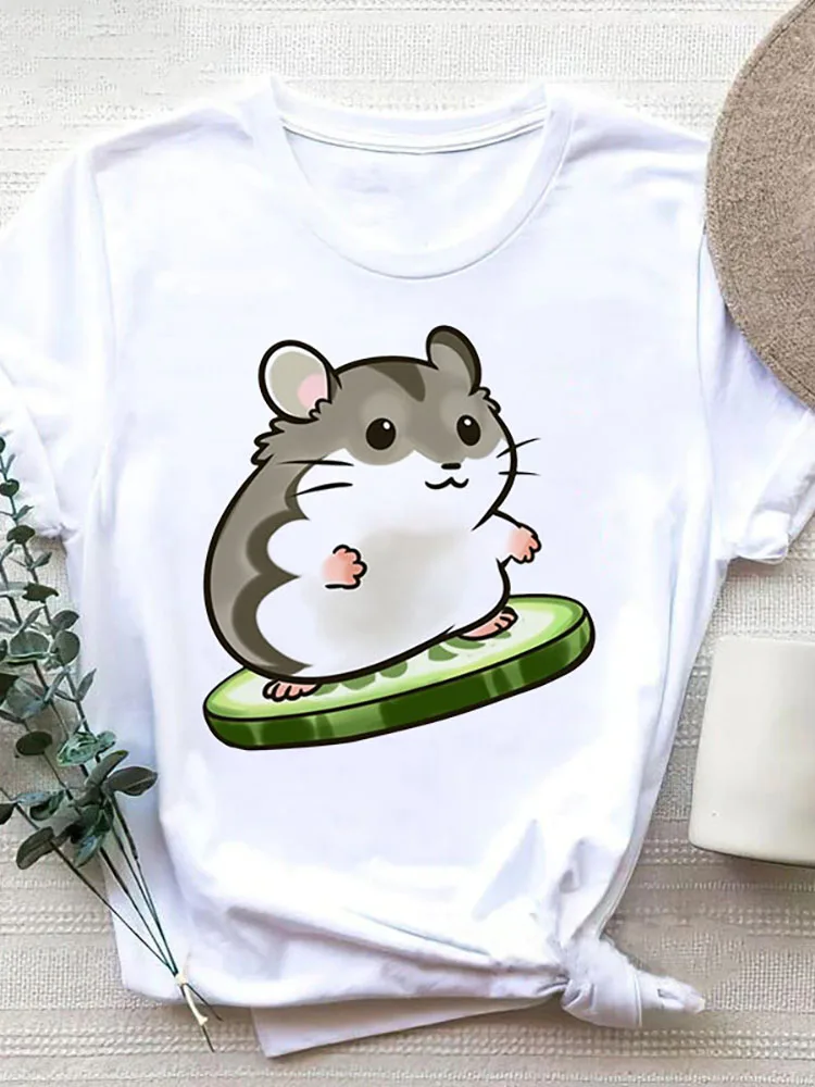 

New Fashion Cute Women T-shirt Harajuku 90s Kawaii Hamster T-shirts Cartoon Tshirt Graphic Printed Tees Female Casual T Shirt