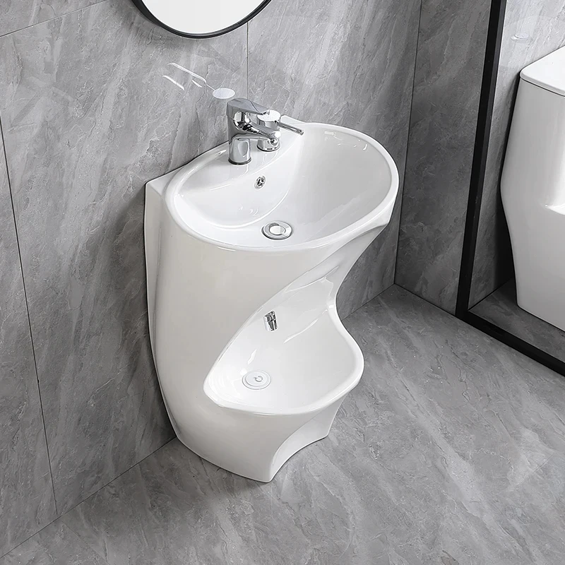Ceramic Bathroom Sink Double Level Wash Stand Full Pedestal Muslim Wudu Basin