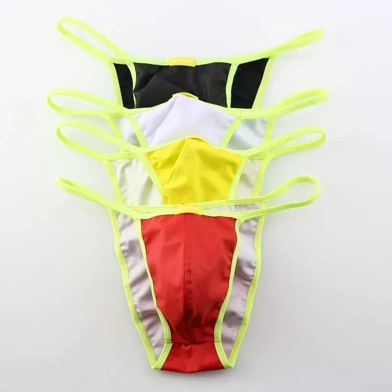 4PCS Men's Lingerie Sexy Mens Briefs  Low Waist Leather PU Underwear Men Underpants  Homer Panties  Male Briefs