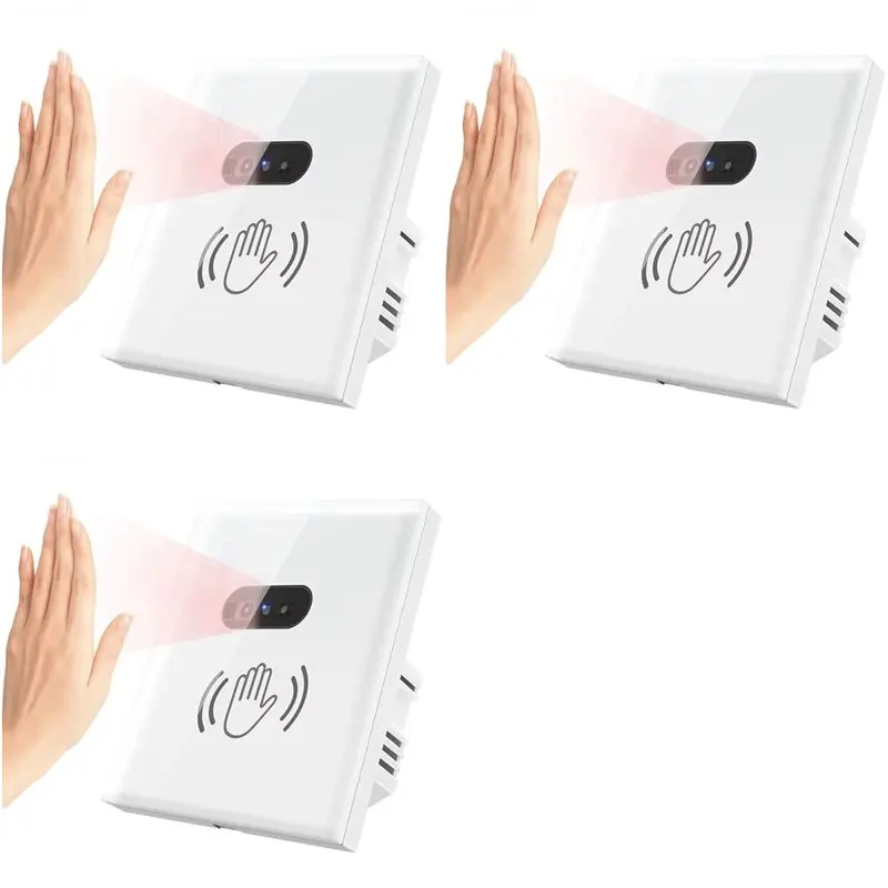 

ABIJ-3X Infrare Wall Smart Light Switch IR Sensor No Need Touch AC110-240V EU Glass Screen Panel Switch Electrical EU Plug