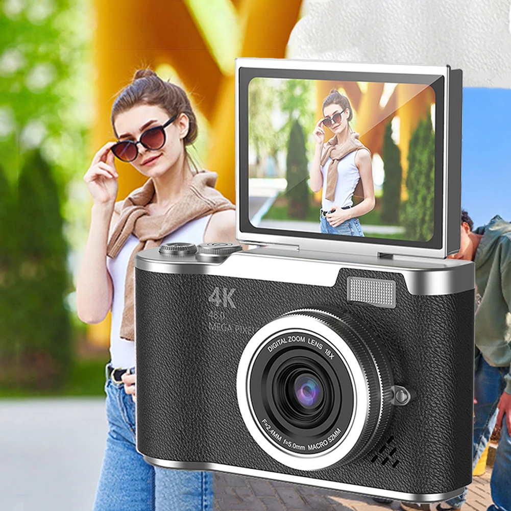 กล้องดิจิตอล 4K 48MP ซูม 8 เท่า กล้อง CCD พกพา หน้าจอพลิกได้ 180 องศา กล้องวิดีโอสำหรับวัยรุ่น ผู้ใหญ่ และผู้เริ่มต้น