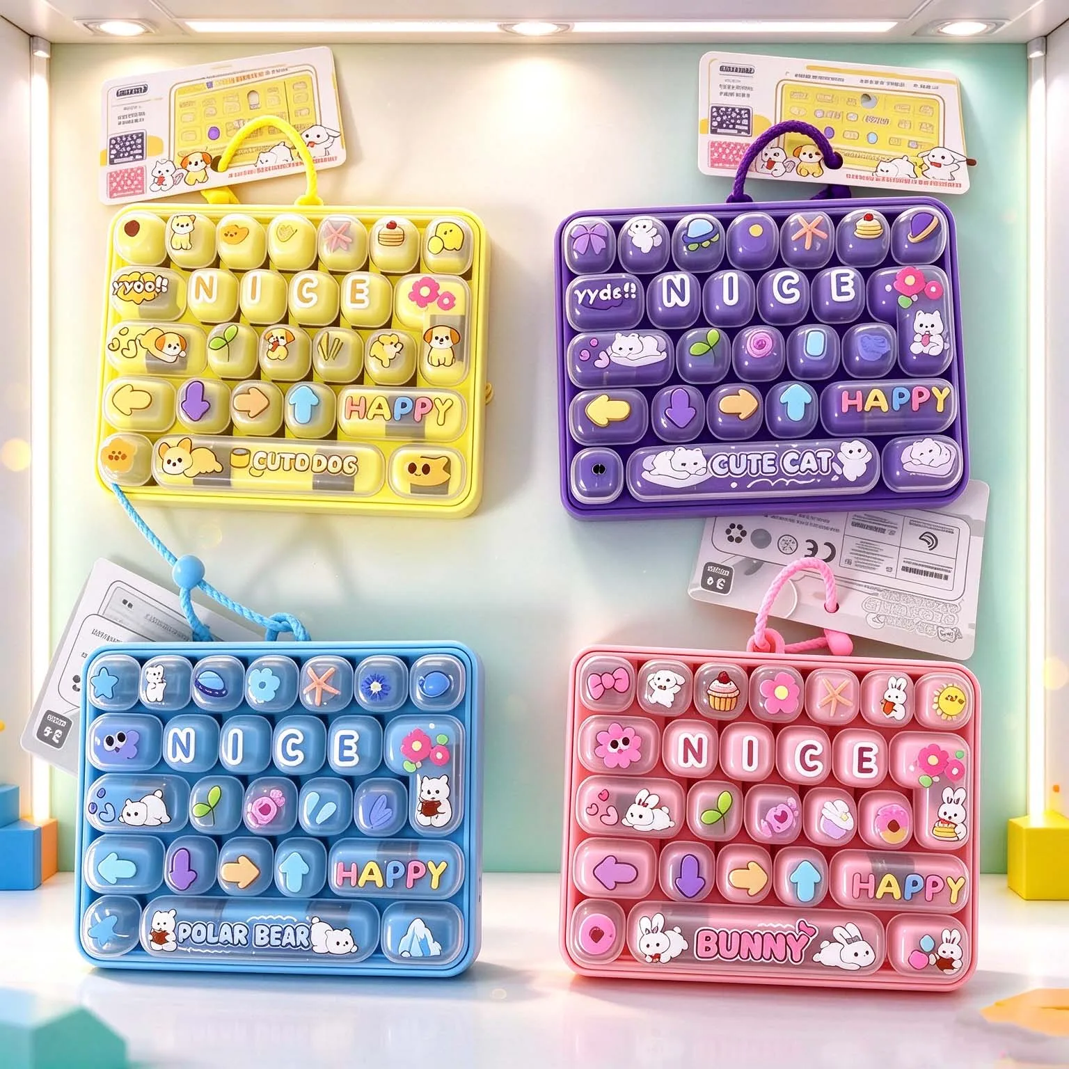 New pretty Keycap Clicker Pressure Resistant Fidget Keyboard Keychain Pressure Reducing Button Cartoon Hand Relaxing Party Gift