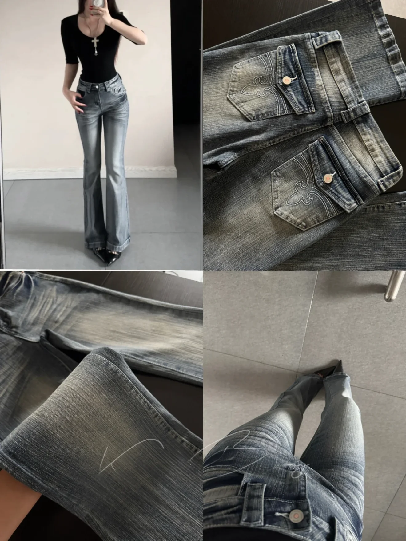 

Gisele Flared Jeans High Waist Cotton Stretch Denim Embroidered Millennium Sle Loose Fit Vintage Waed Fem Premium Jeans