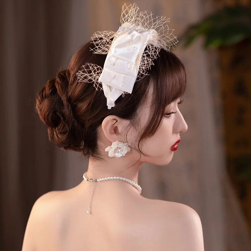 New French Vintage Knotted Pearl Fabric Headband Sweet Hair Accessories Bridesmaid