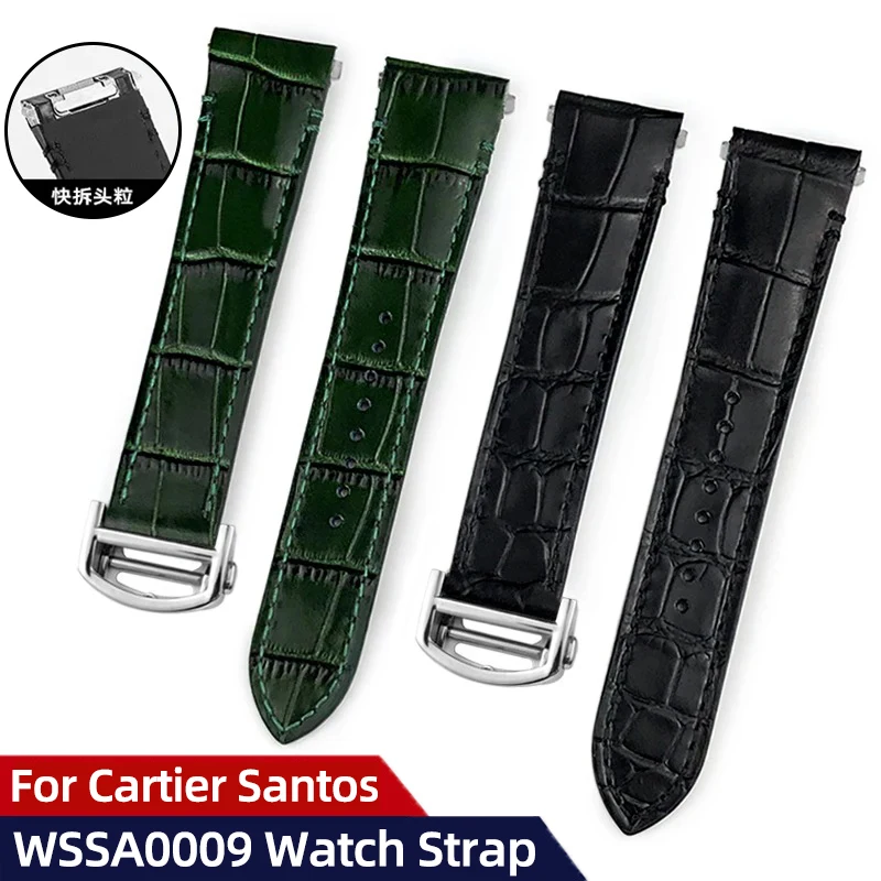 19mm 21mm Quick-Release watch band For Cartier Santos WSSA0009 WSSA0029 Crocodile-Pattern Genuine Leather watch strap bracelet