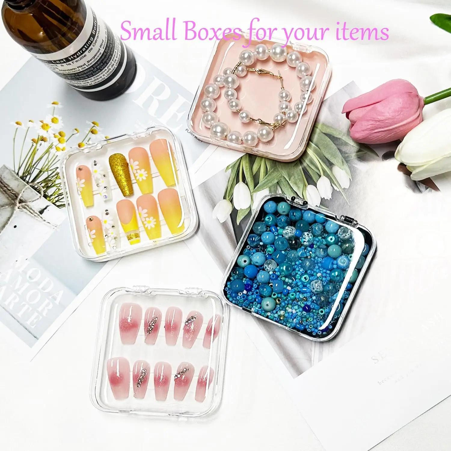 12pcs Press on Nail Storage Boxes with 60 Pcs Adhesive Double Sided Tape Acrylic Nail Display Box Organizer for Nail Salon