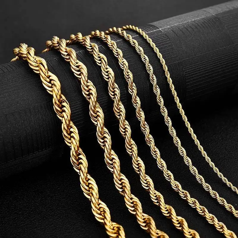1pcs Noble 40-75cm 18K Gold Rope Chain Necklace For Women Man Fashion Wedding Charm Gift Jewelry 16-30inch