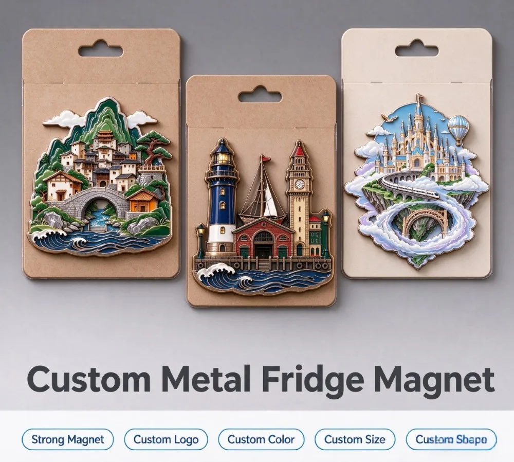 Personalized Custom Souvenir Refrigerator Magnets Metal Strong Magnetic Suction Fashion 3D Decorations Fridge Magnet