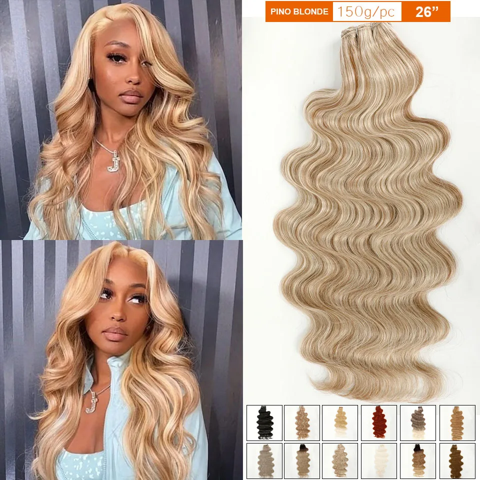 

Magicae 150g/pc Highlight Ombre Synthetic Hair Extension 26“ Body Wave Hair Weave Bundles High Temperature Highlight 613 Brown