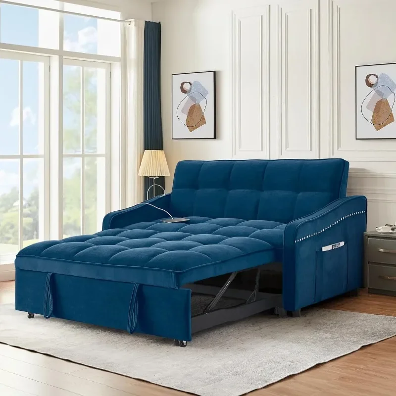 ZHENXIANG 3 in 1 Sleeper Sofa Couch Bed with USB & Type C Port, 52