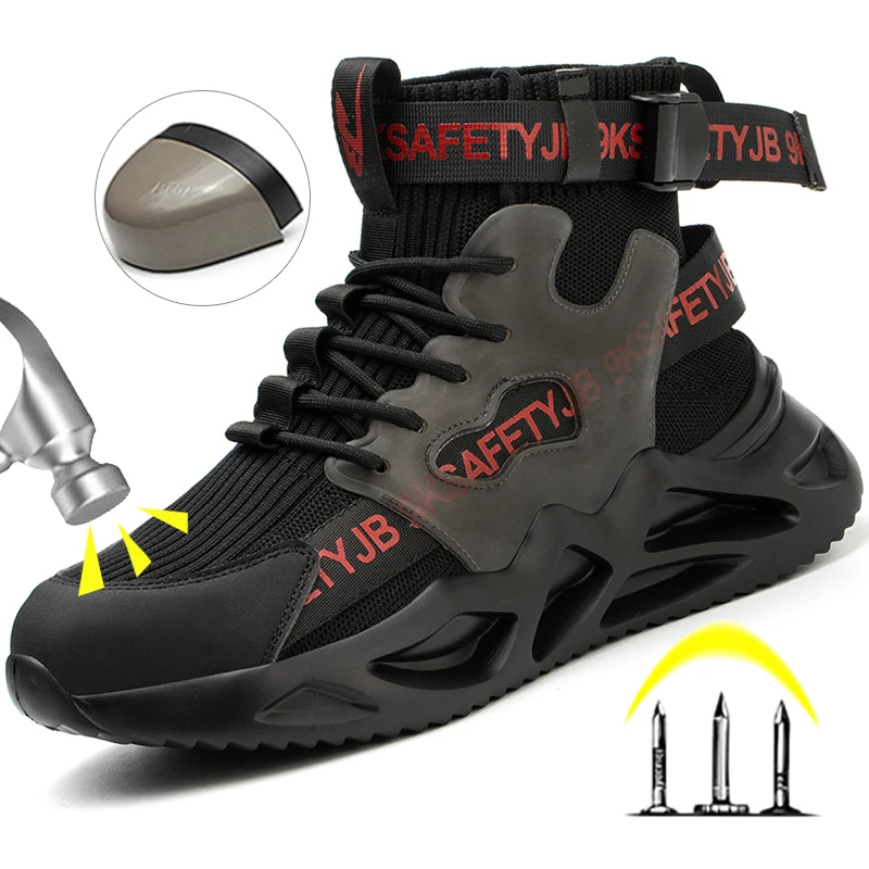 

Safety Shoes Work Boots for Men High Top black Steel Toe Work Sneaker Anti-Smash Anti-puncture Indestructible Construction Shoes