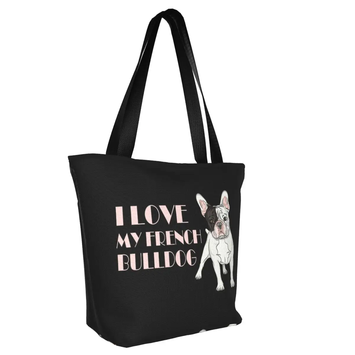 Custom French Bulldog Canvas Sacos De Compras Mulheres Mantimentos Portáteis Pet Puppy Dog Animal Frenchie Tote Shopper Bags