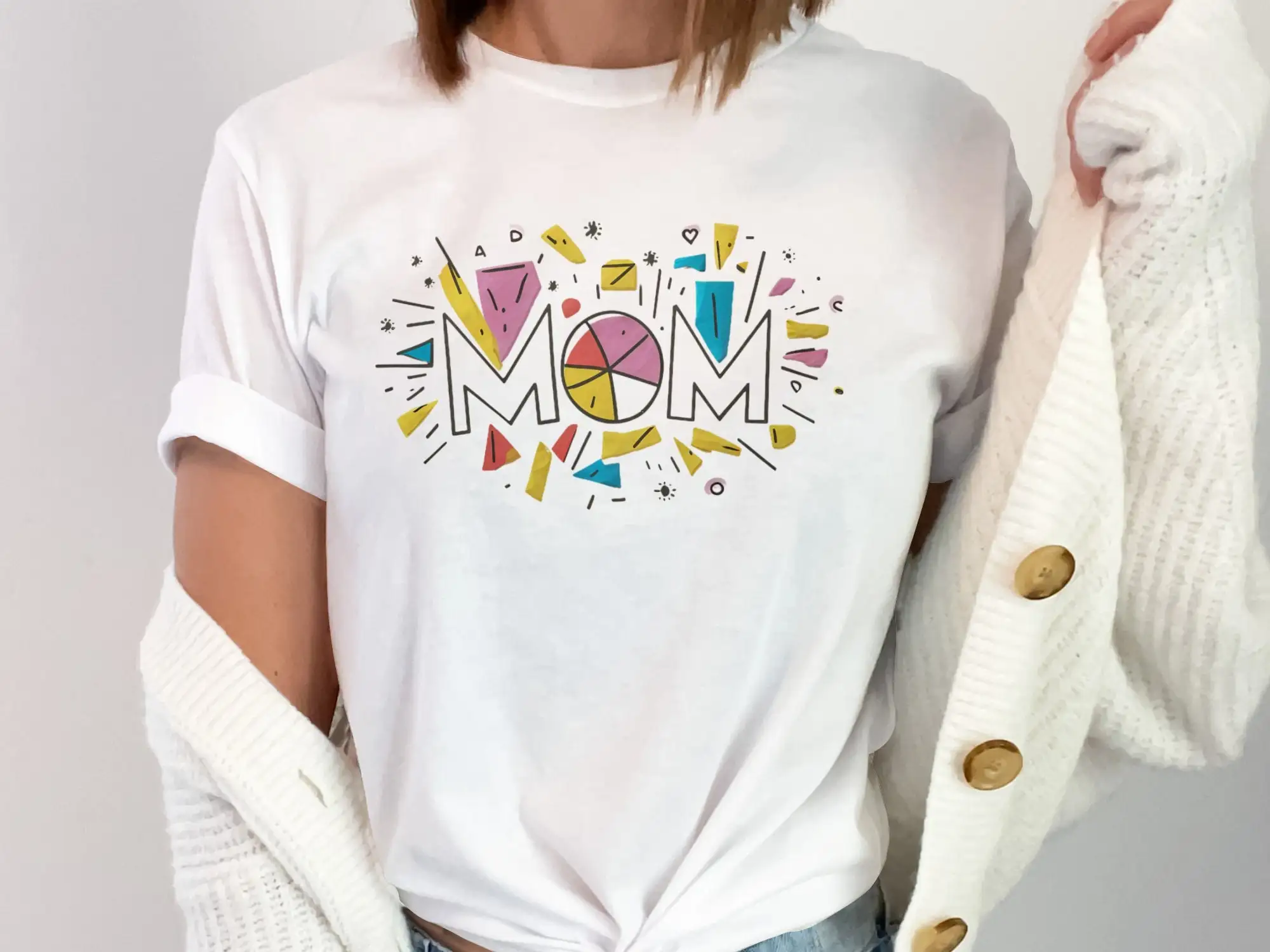 Colorful Mom T Shirt Casual Womens Wear Playful Mothers Day Love Theme Moms Non Personalized For Her