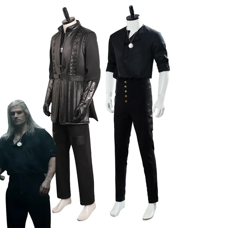 Geralt Men Cosplay Costume Movie Witcher Outfits Halloween Carnival Party Fancy Top Vest Disguise Roleplay Suit For Adult Male