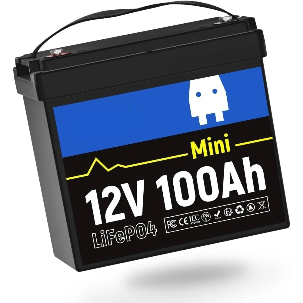 

Литиевая батарея LiFePO4 12В 100Ач с встроенным BMS 100А, защитой от низких температур, настраиваемая, 15000 глубоких циклов, меньше размером, чем BCI G