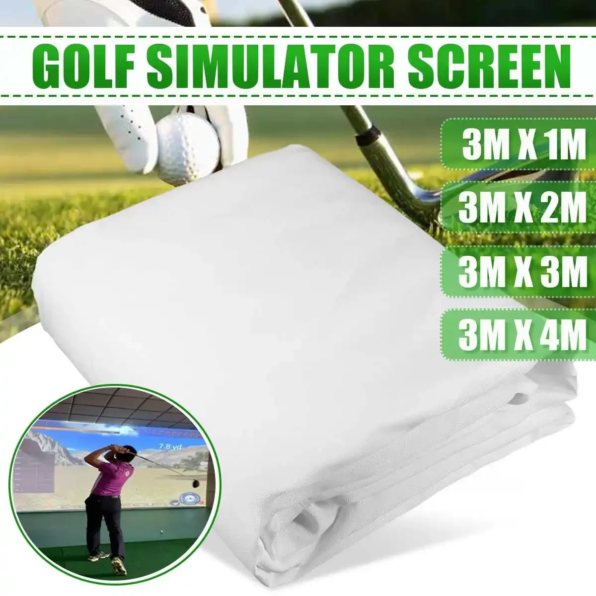 Simulateur de balle de golf d\'entraînement en salle, écran d\'affichage, écran de projection porteurs, matériel de gril blanc pour l\'exercice de