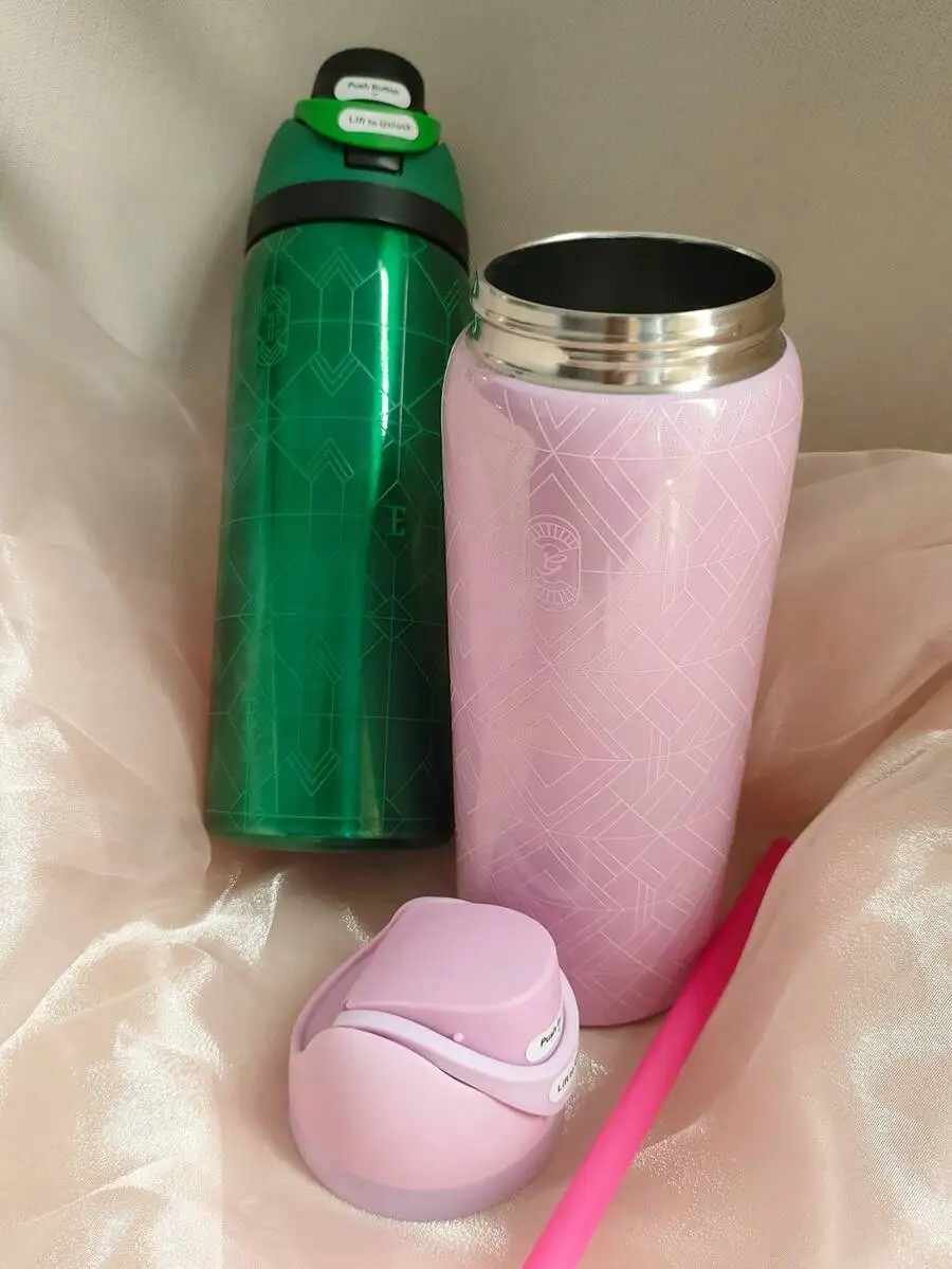 

Stainless Steel Vacuum Insulated Water Bottle With Straw 32oz 945ml Pearlescent Pink Emerald Green
