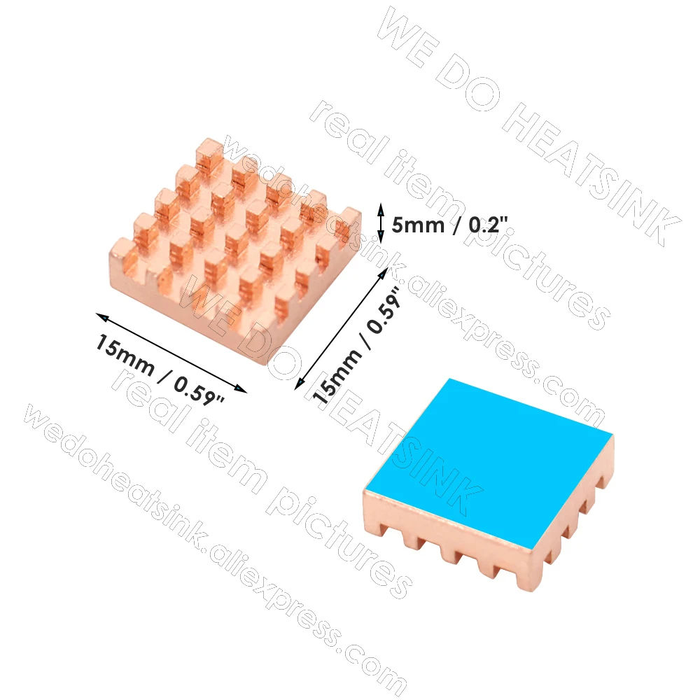 100% Pure Copper 15x15x5mm Copper Heatsink Radiator Cooler For VGA GPU DDR DDR2 DDR3 RAM Memory IC Chip CPU With Pad