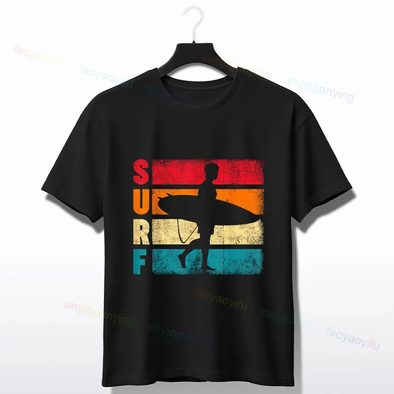 サーファー サーフボード ヴィンテージ サーフ ビーチ サマー サーフィン グラフィック Tシャツ ピュアコットン 半袖 カジュアル 日常 Tシャツ