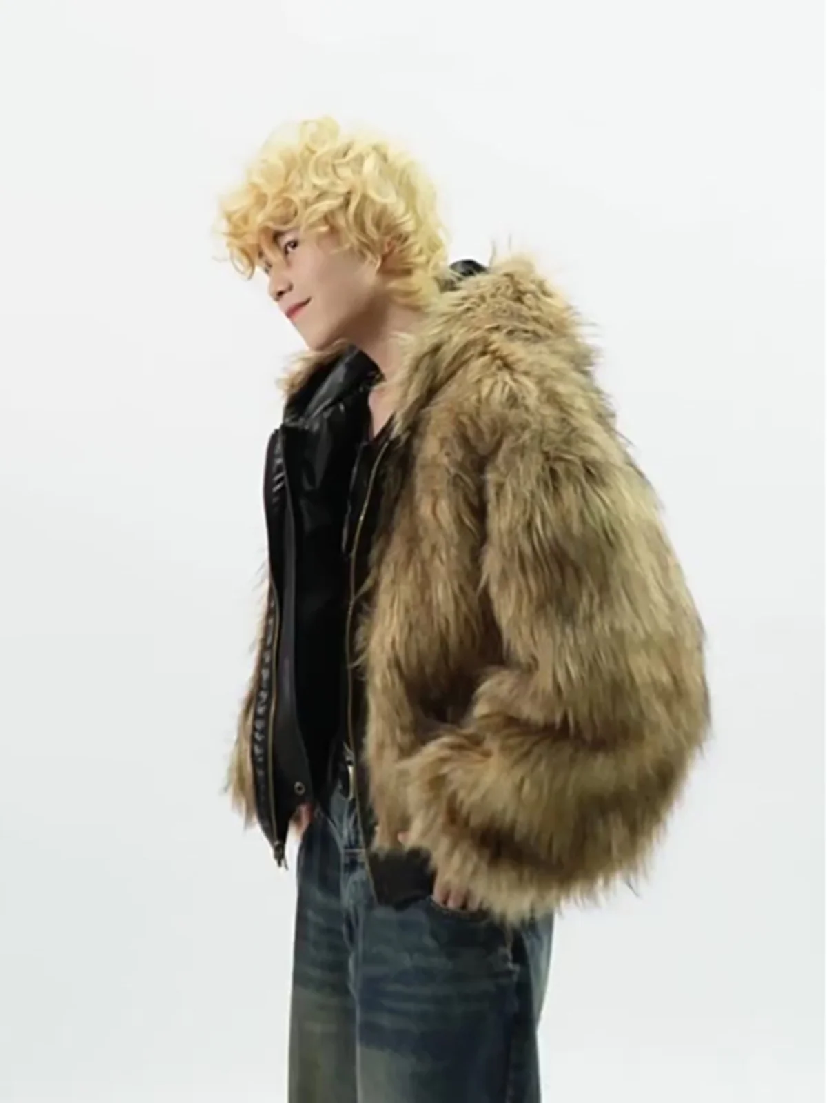 على الوجهين ارتداء تقليد فرو المنك معاطف الرجال 2025 شتاء جديد شيك صديقة للبيئة الفراء موضة مقنعين فو سترات من الجلد سترات