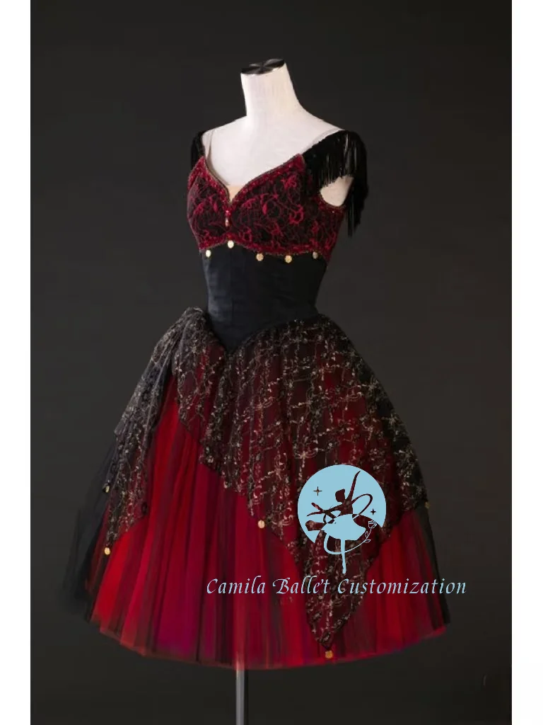 High-end customized new black and red Don Quixote Variations Ballet Competition Performance TUTU Skirt for Adults and Children