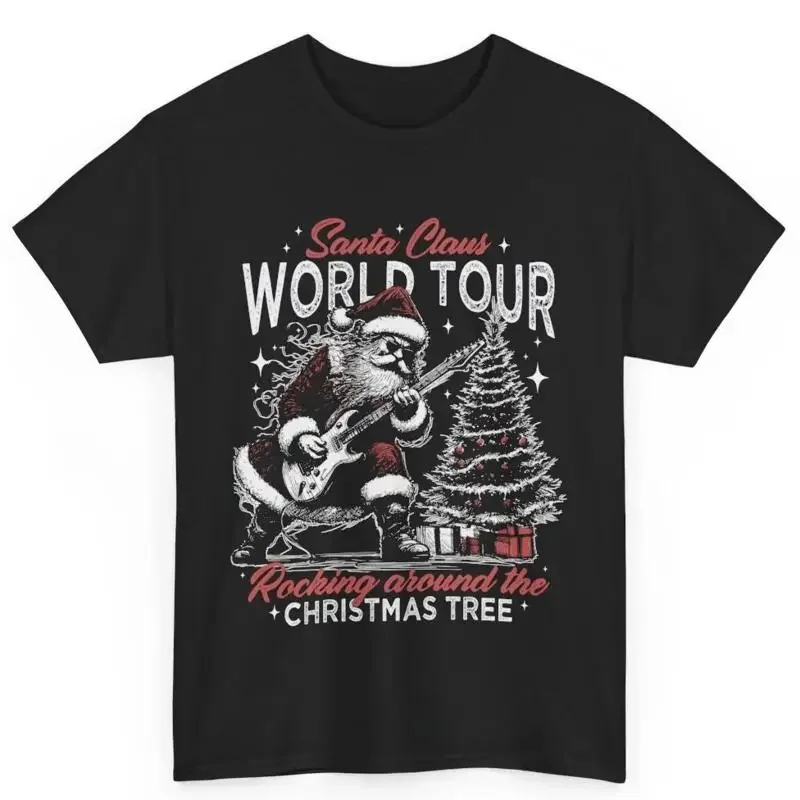 Santa Claus World Tour Rock Roll Music Guitar Player Rocker Xmas T Shirt