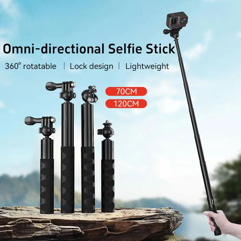 Ball Head Selfie Stick For Insta360 X4 X3 X2 Action Camera Portable 360° Rotation Ball Head Invisible Selfie Stick Camera Access