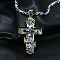 Vintage Stainless Steel Jesus Cross Necklace Men Chain Biker Amulet Cross Orthodox Pendant Necklace Jewelry Gift Wholesale