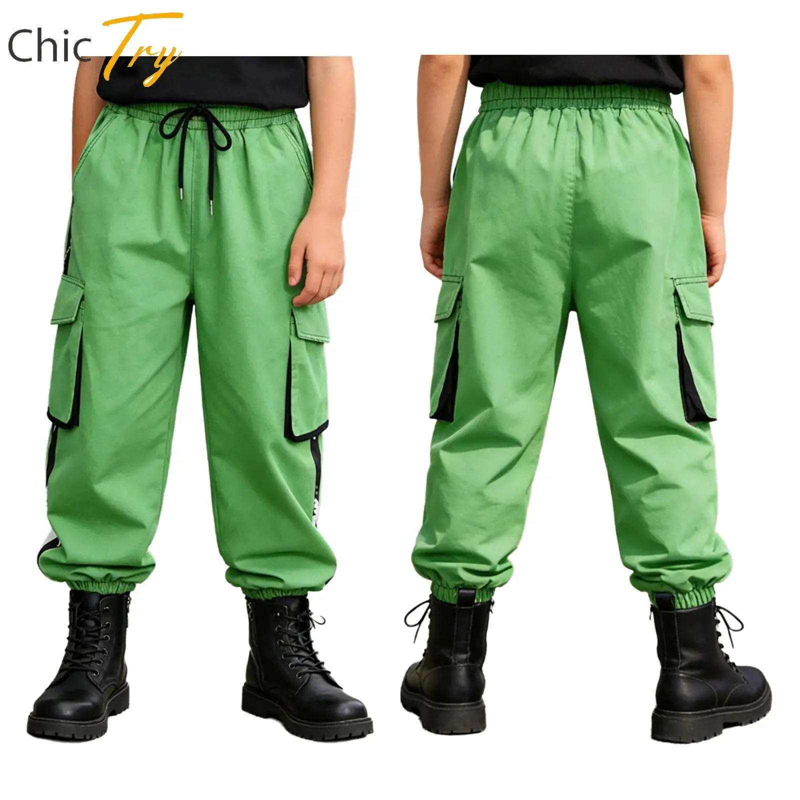 Kids Boys Cargo Pants Sportswear Sweatpants with Multiple Pockets for Kids Jazz Hip Hop Dance Performance Costume Streetwear